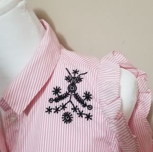 NWT Nanette Lepore Flamingo Dream Black Embroidery Blouse